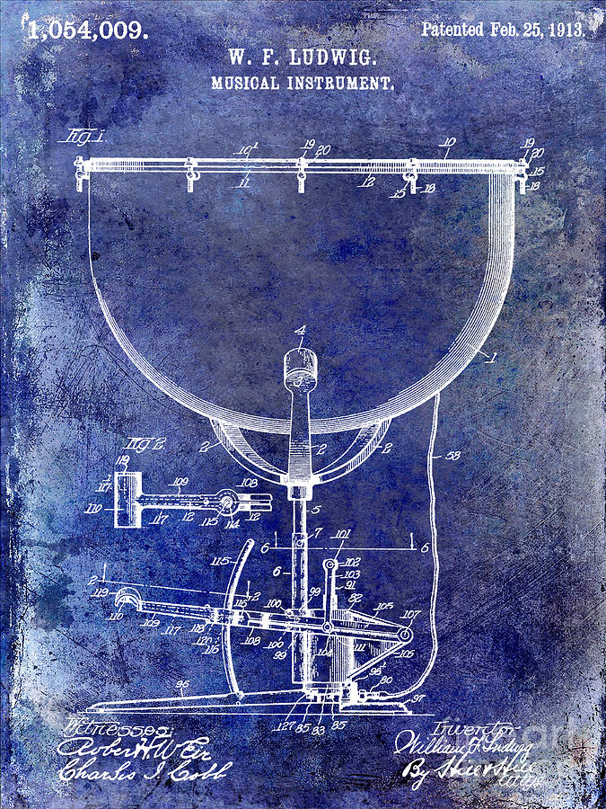 Drum Photograph - 1913 Ludwig Drum Patent Blue by Jon Neidert