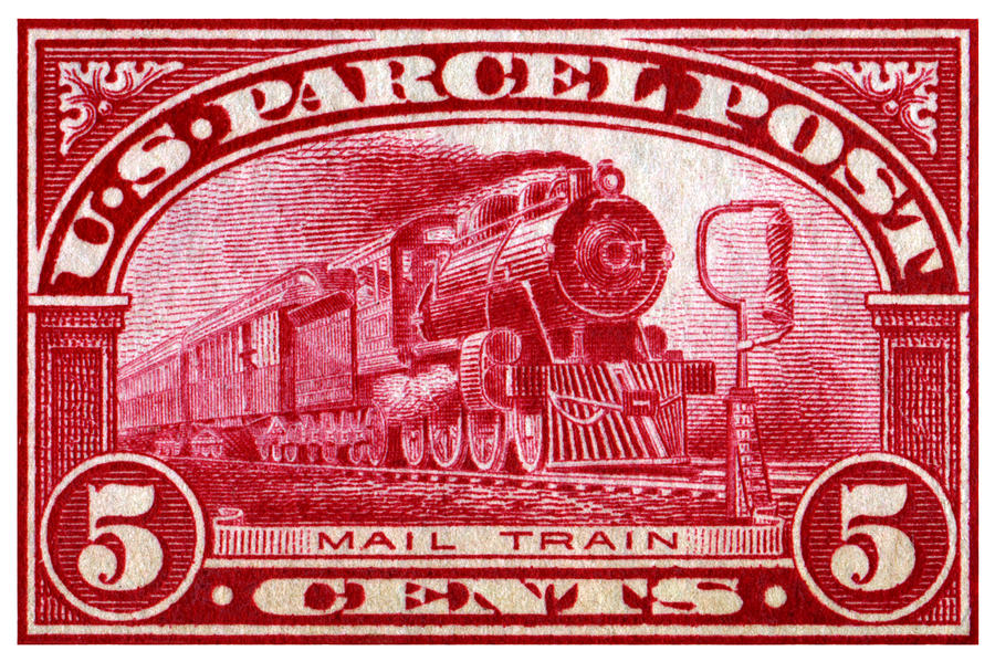 Vintage Painting - 1913 Mail Train Stamp by Historic Image