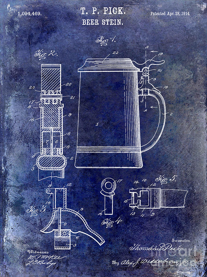 1914 Beer Stein Patent Photograph by Jon Neidert - Fine Art America