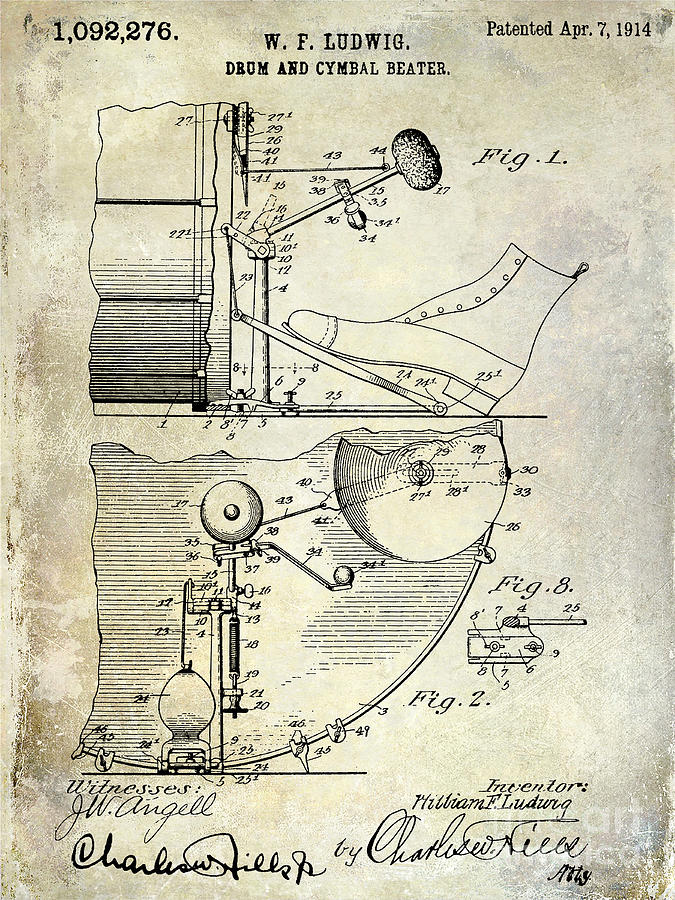 1914 Drum and Cymbal Patent Photograph by Jon Neidert
