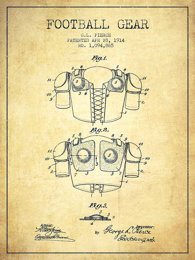 1914 Football Gear Patent - Vintage Digital Art