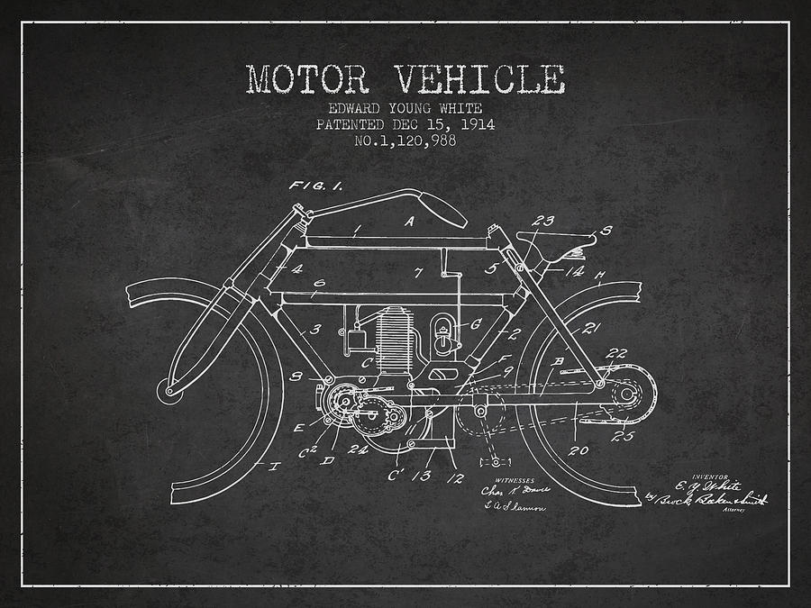 1914 Motor Vehicle Patent - Charcoal Digital Art