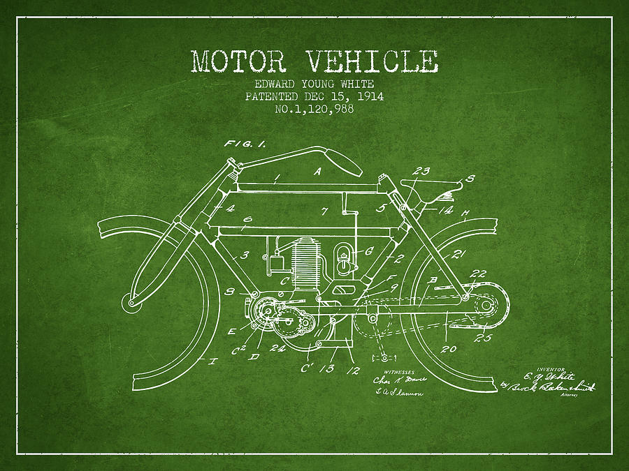 1914 Motor Vehicle Patent - Green Digital Art