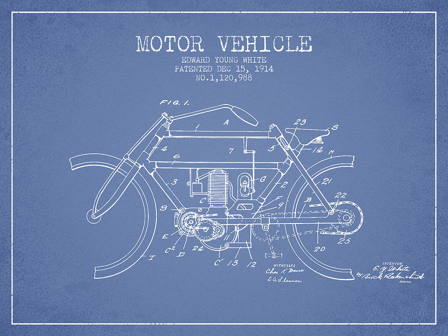1914 Motor Vehicle Patent - Light Blue Digital Art