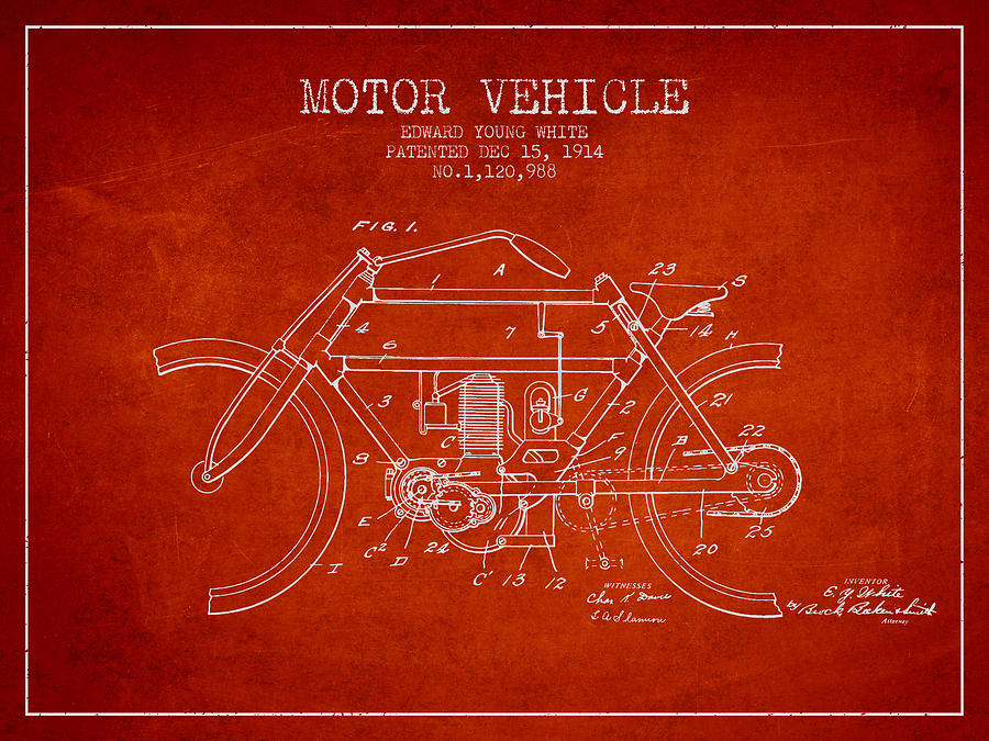 1914 Motor Vehicle Patent - Red Digital Art