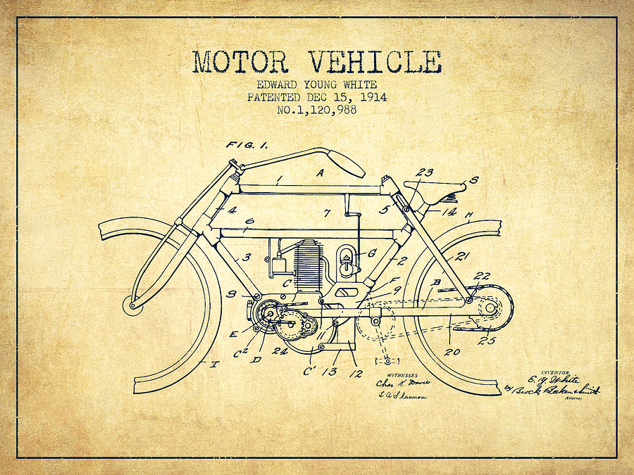 1914 Motor Vehicle Patent - Vintage Digital Art