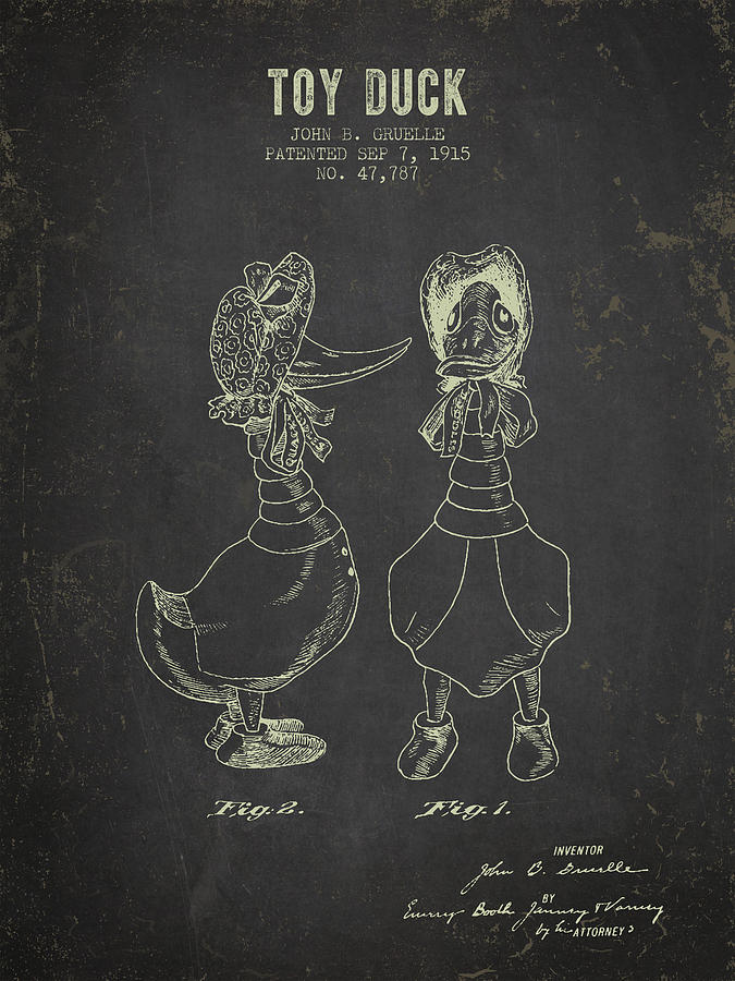 Duck Digital Art - 1915 Female Toy Duck Patent - Dark Grunge by Aged Pixel
