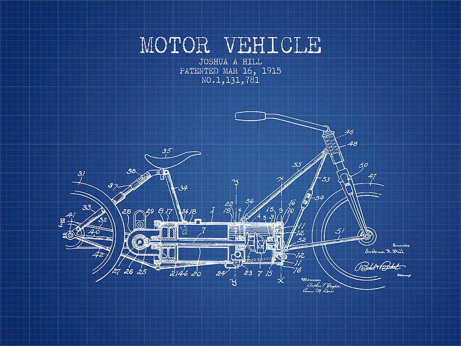 1915 Motor Vehicle Patent - Blueprint Digital Art