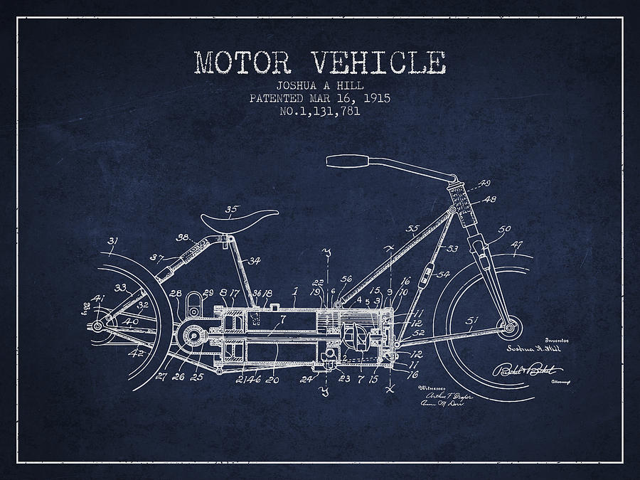 Vintage Digital Art - 1915 Motor Vehicle Patent - navy blue by Aged Pixel