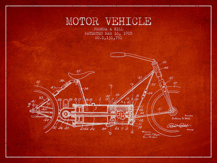 1915 Motor Vehicle Patent - Red Digital Art