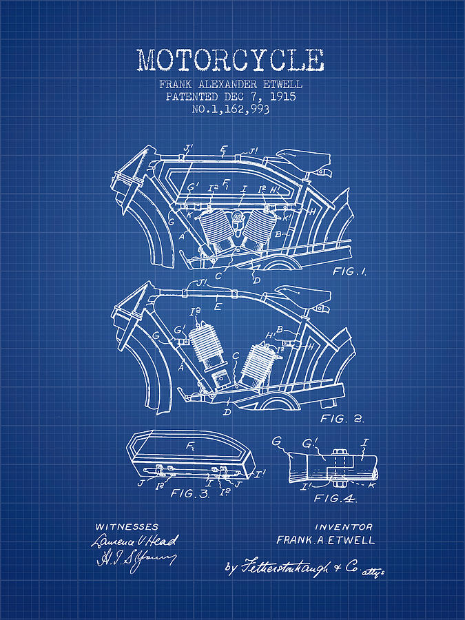 1915 Motorcycle Patent 02 -  Blueprint Digital Art