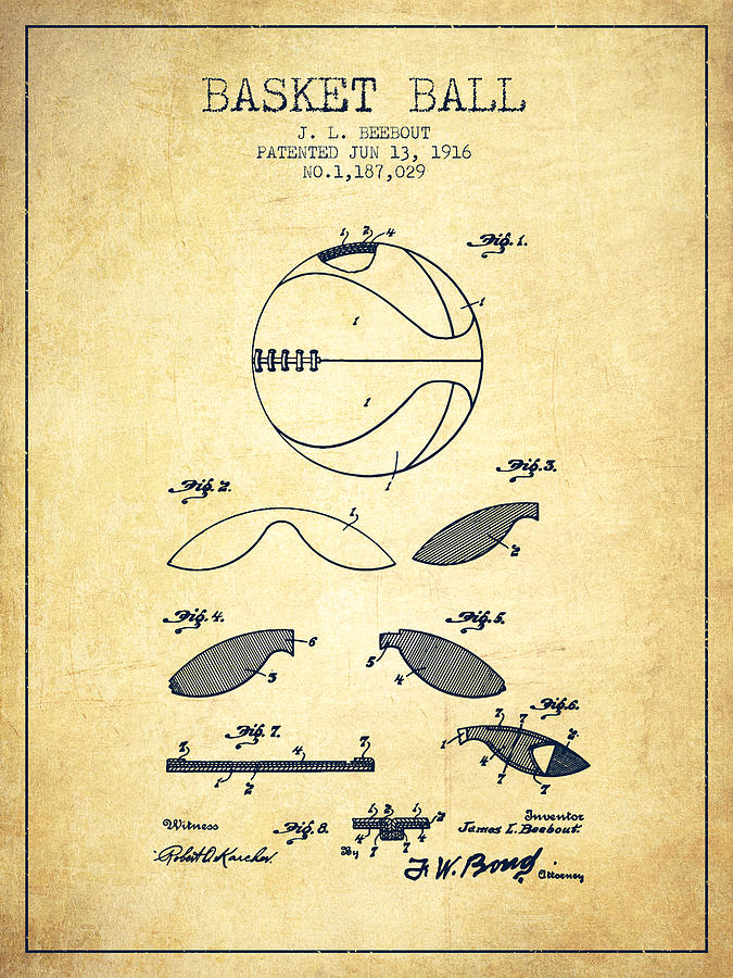 1916 Basket Ball Patent - Vintage Digital Art