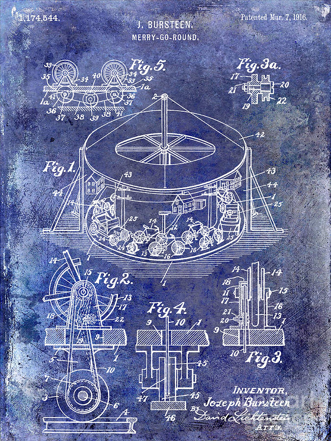 1916 Merry Go Round Patent Blue Photograph by Jon Neidert
