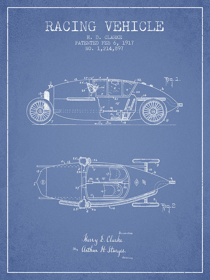 Vintage Digital Art - 1917 Racing Vehicle Patent - Light Blue by Aged Pixel