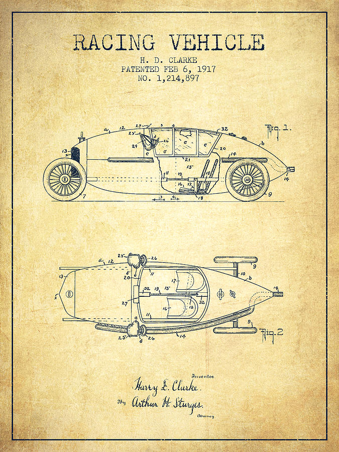 Vintage Digital Art - 1917 Racing Vehicle Patent - Vintage by Aged Pixel