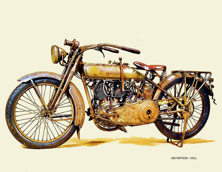 1917 Vintage Harley Davidson Motorcycle Digital Art by Marlene