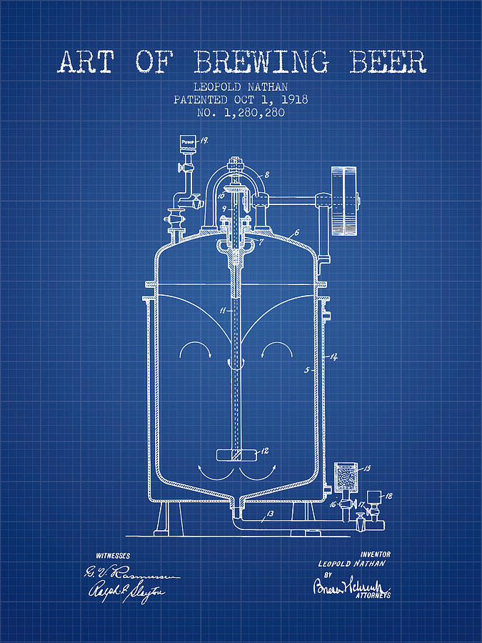 1918 Art Of Brewing Beer Patent - Blueprint Digital Art