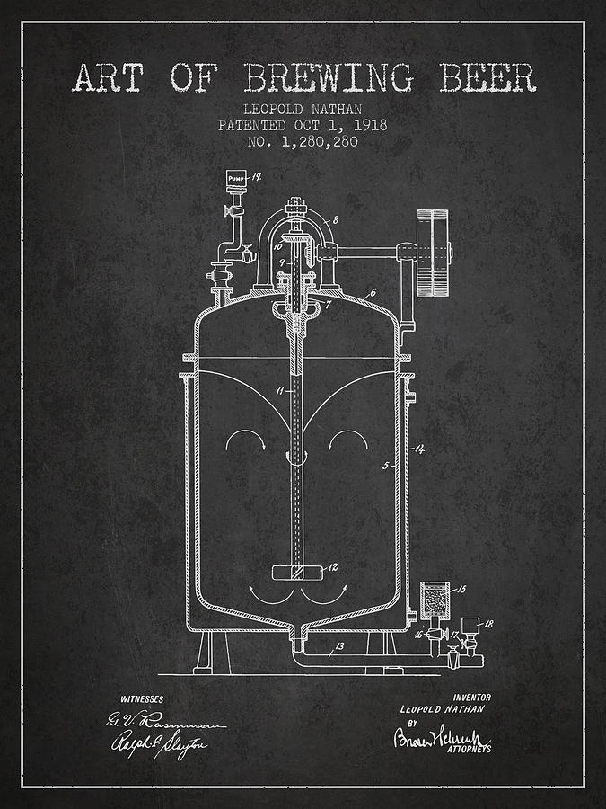 1918 Art Of Brewing Beer Patent - Charcoal Digital Art