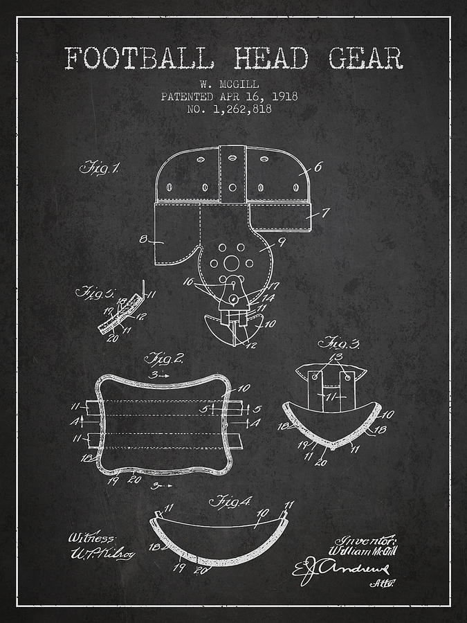 1918 Football Head Gear Patent - Charcoal Digital Art