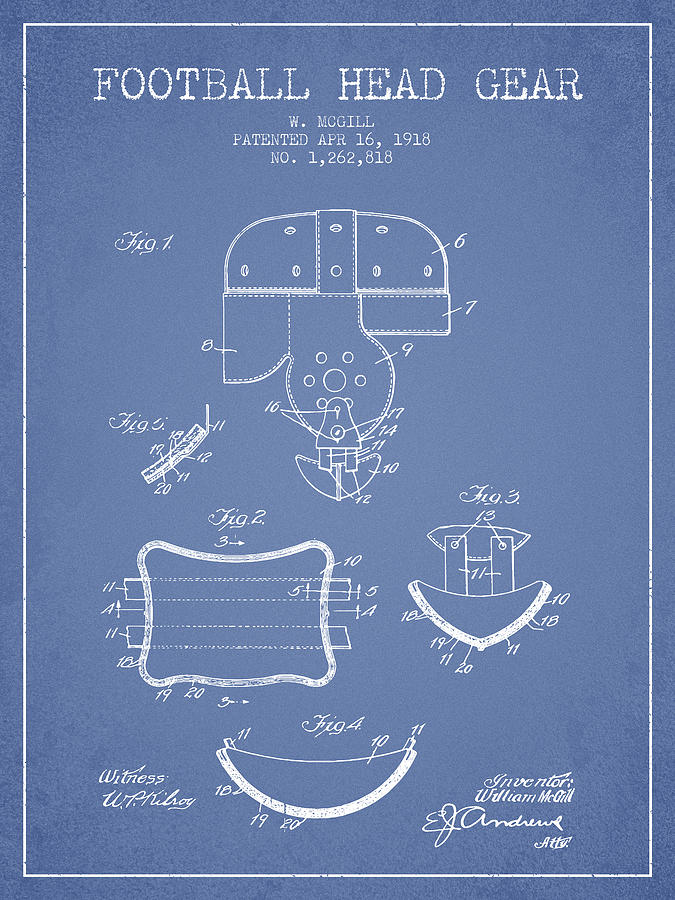 1918 Football Head Gear Patent - Light Blue Digital Art