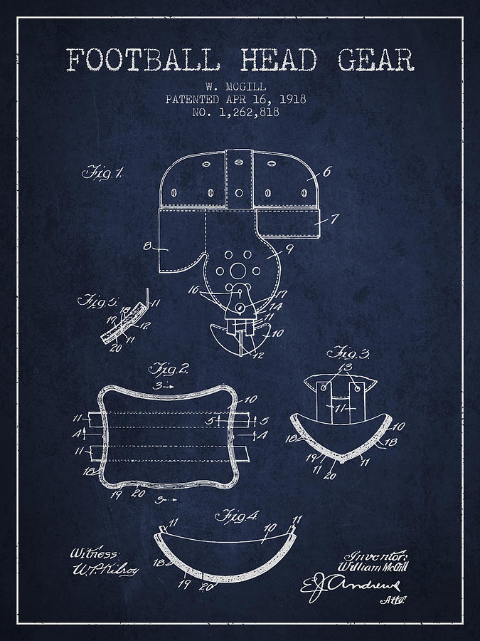 1918 Football Head Gear Patent - Navy Blue Digital Art