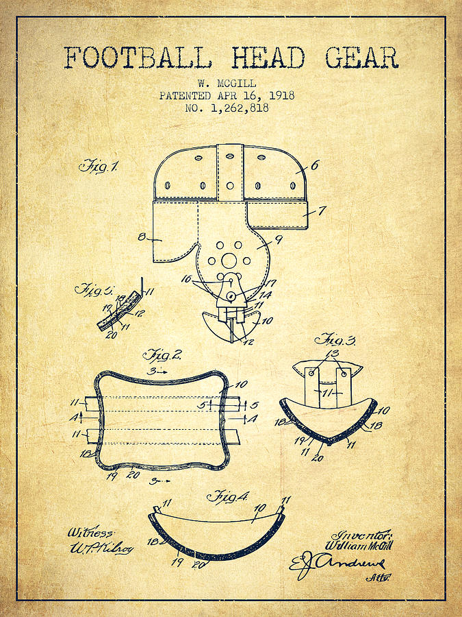 1918 Football Head Gear Patent - Vintage Digital Art