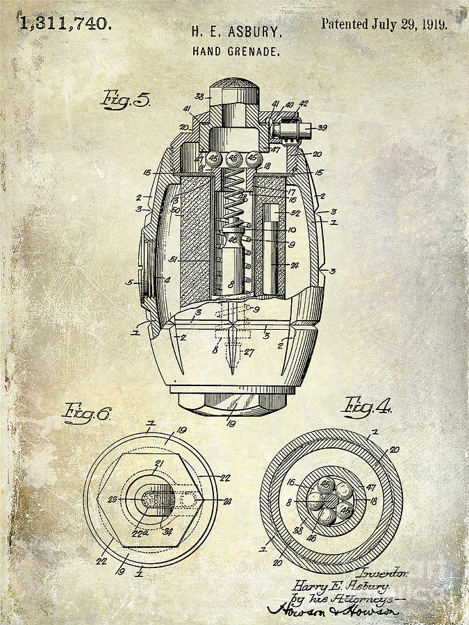 1919 Hand Grenade Patent Photograph by Jon Neidert