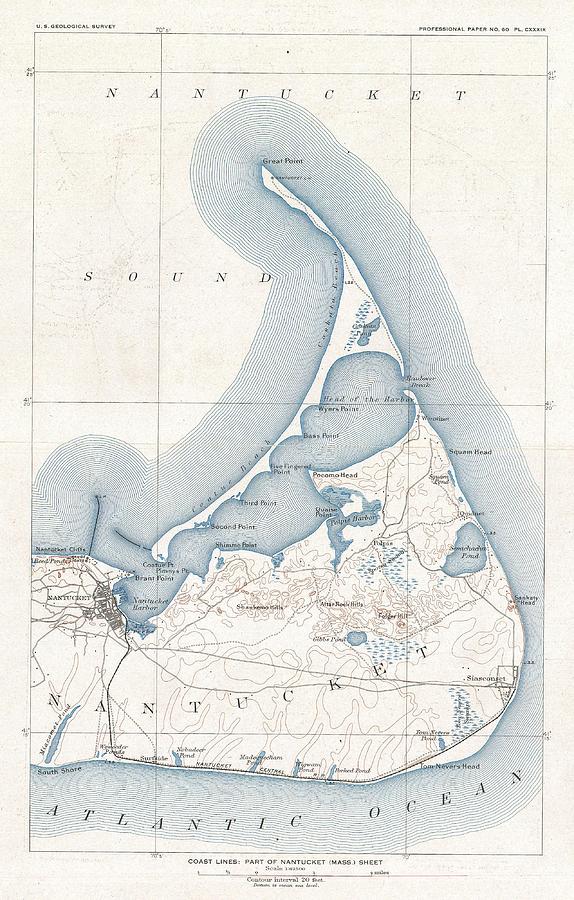 1919 US Geological Survey Map of Nantucket, Massachusetts  Photograph by Paul Fearn