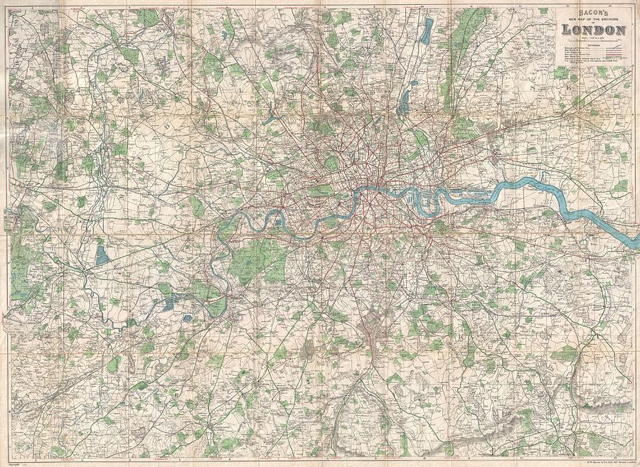 1920 Bacon Pocket Map of London England and Environs Photograph by Paul Fearn