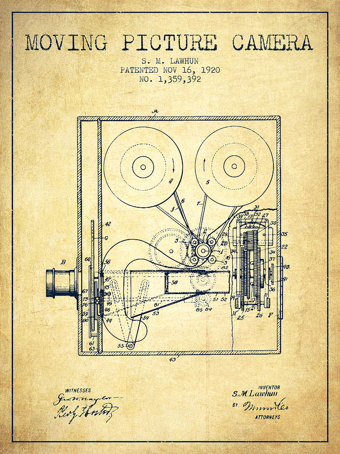 Vintage Digital Art - 1920 Moving Picture Camera Patent - vintage by Aged Pixel
