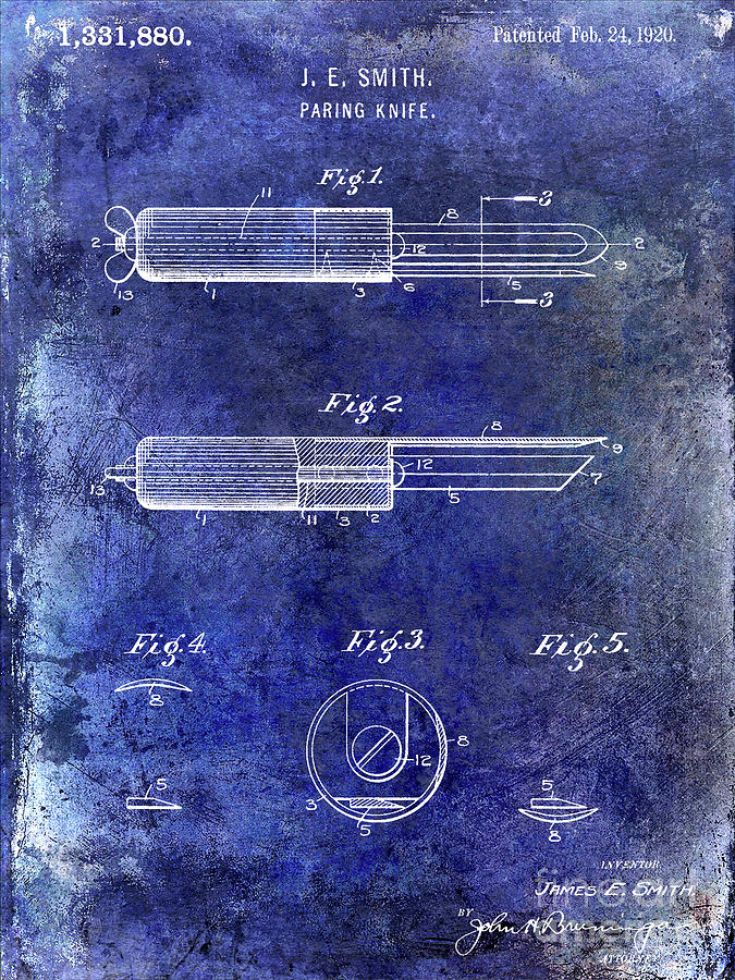 1920 Paring Knife Patent Blue Photograph by Jon Neidert