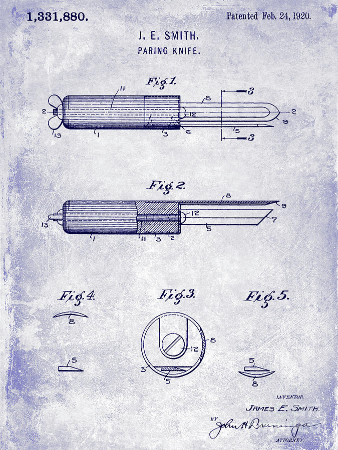 1920 Paring Knife Patent Blueprint Photograph by Jon Neidert