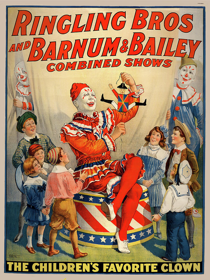 1920 Ringling Bros and Barnum Bailey Childrens Favorite Clown Drawing by Movie Poster Prints