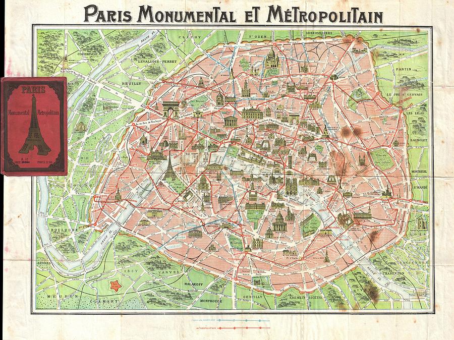 1920 Robelin Map of Paris France  Photograph by Paul Fearn