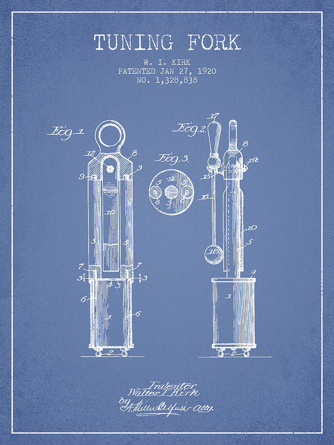 Musician Digital Art - 1920 Tuning Fork Patent - Light Blue by Aged Pixel