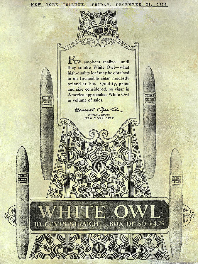 1920 White Owl Cigar Advertisement Photograph by Jon Neidert