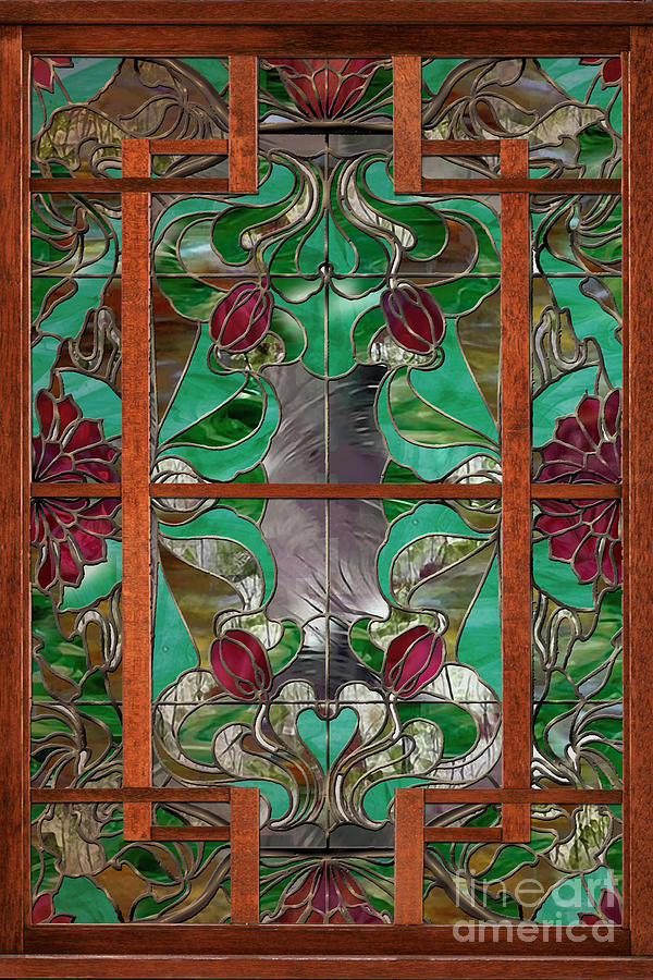 Stained Glass Painting - 1922 Art Nouveau Stained Glass Panel by Mindy Sommers
