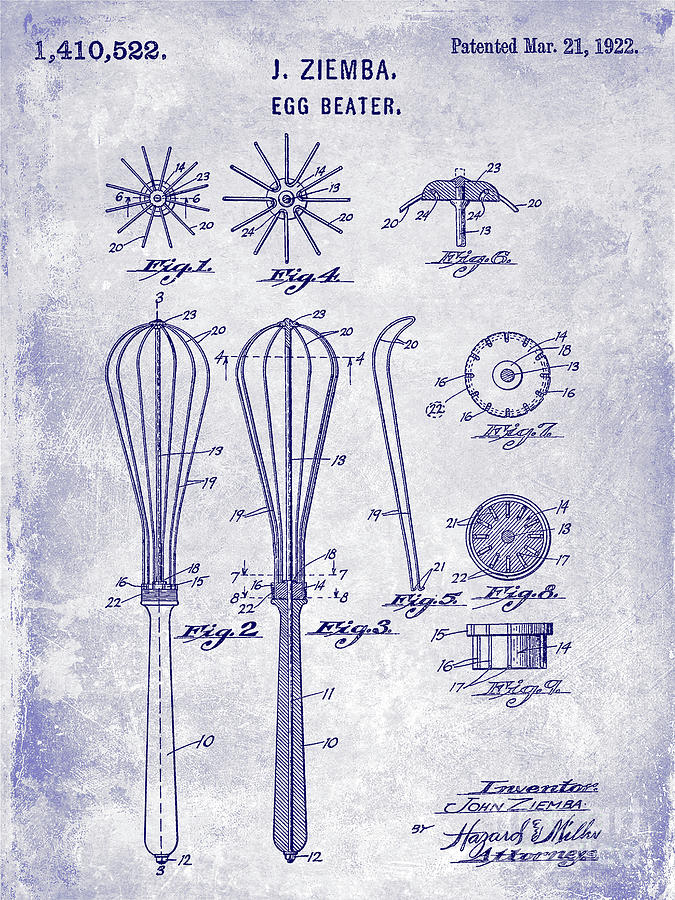 1922 Egg Beater Patent Blueprint  Photograph by Jon Neidert