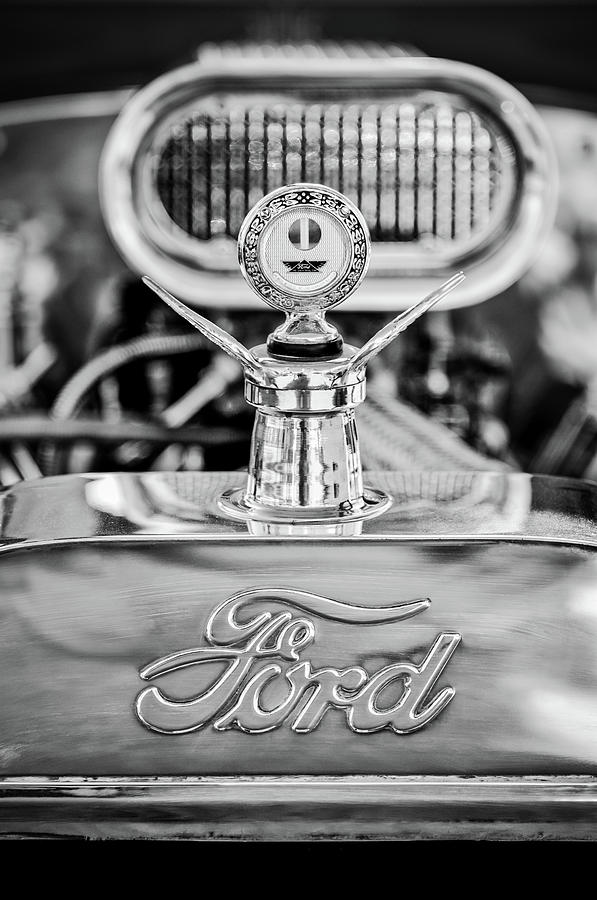 1922 Ford T-Bucket Hood Ornament - Emblem -0630bw Photograph by Jill Reger