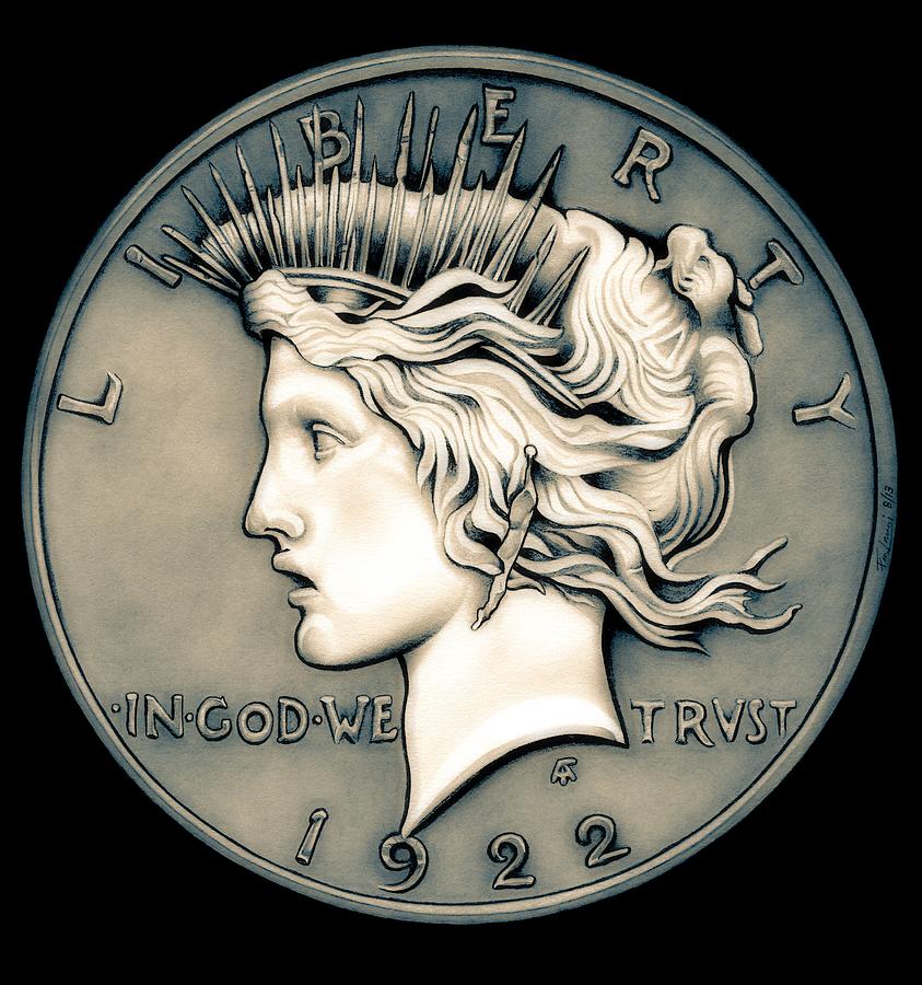 1922 Ghost Peace Dollar Drawing by Fred Larucci