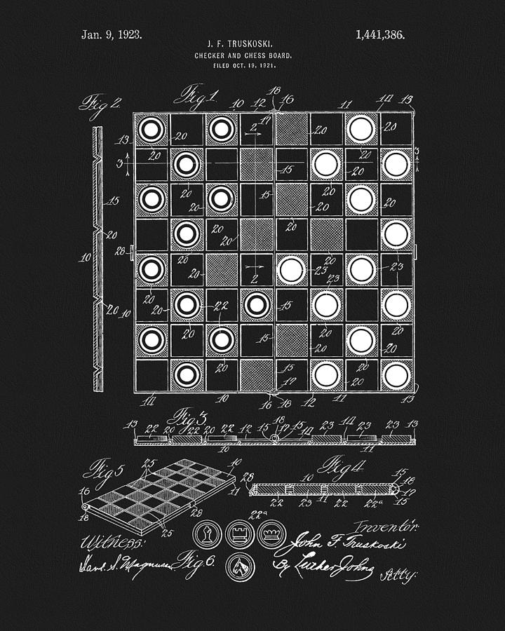 1923 Checkers And Chess Board Drawing by Dan Sproul