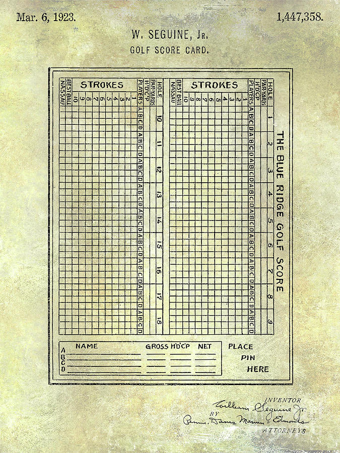 1923 Golf Score Card Patent Photograph by Jon Neidert