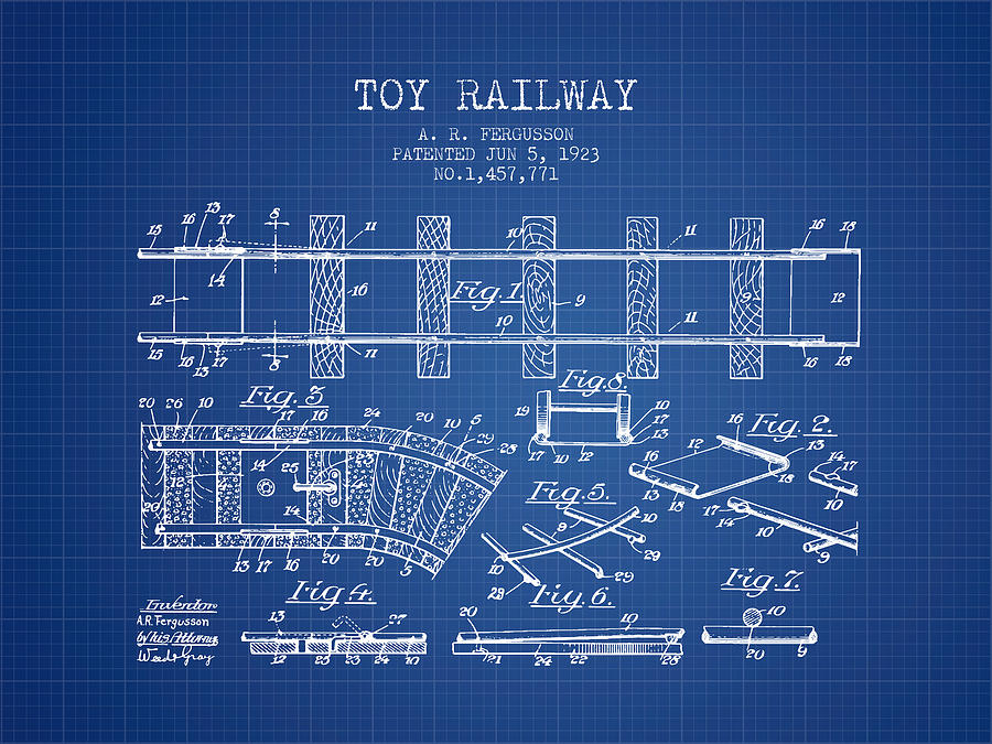 1923 Toy Railway Patent - Blueprint Digital Art