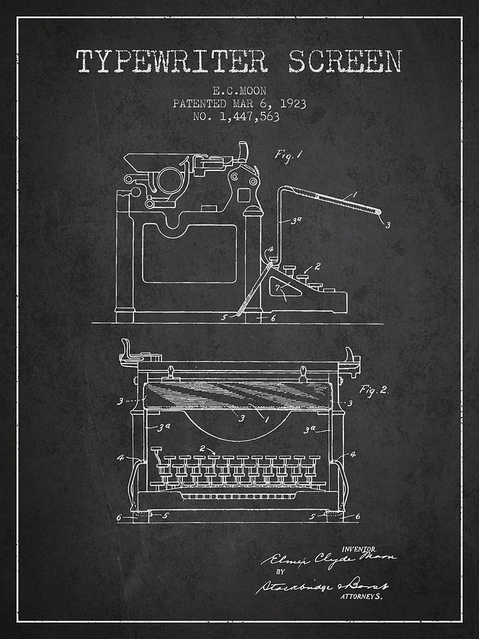 1923 Typewriter Screen Patent - Charcoal Digital Art