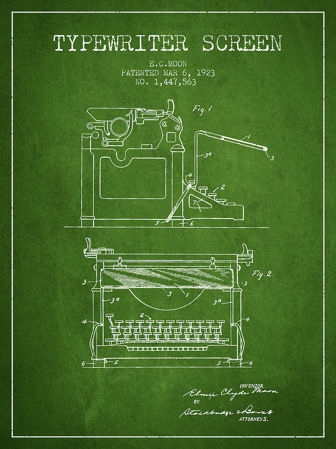 Vintage Digital Art - 1923 Typewriter Screen patent - Green by Aged Pixel