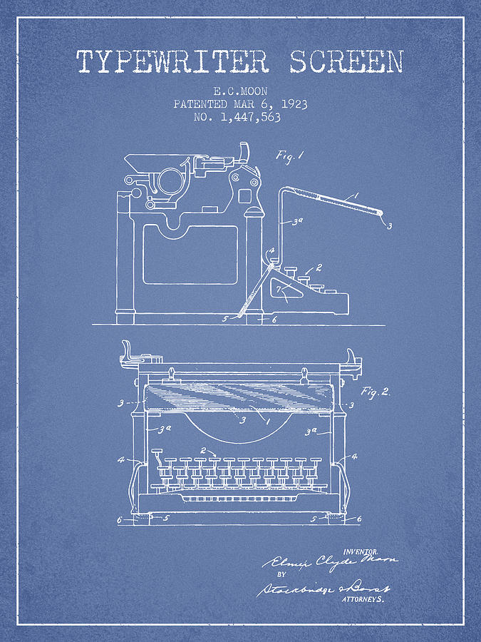 Vintage Digital Art - 1923 Typewriter Screen patent - Light Blue by Aged Pixel