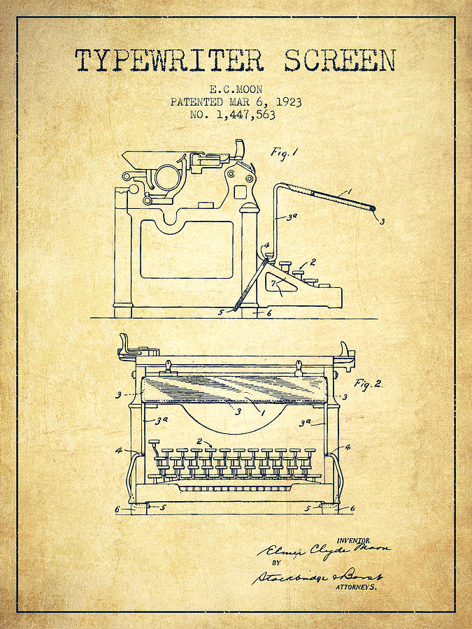 Vintage Digital Art - 1923 Typewriter Screen patent - Vintage by Aged Pixel
