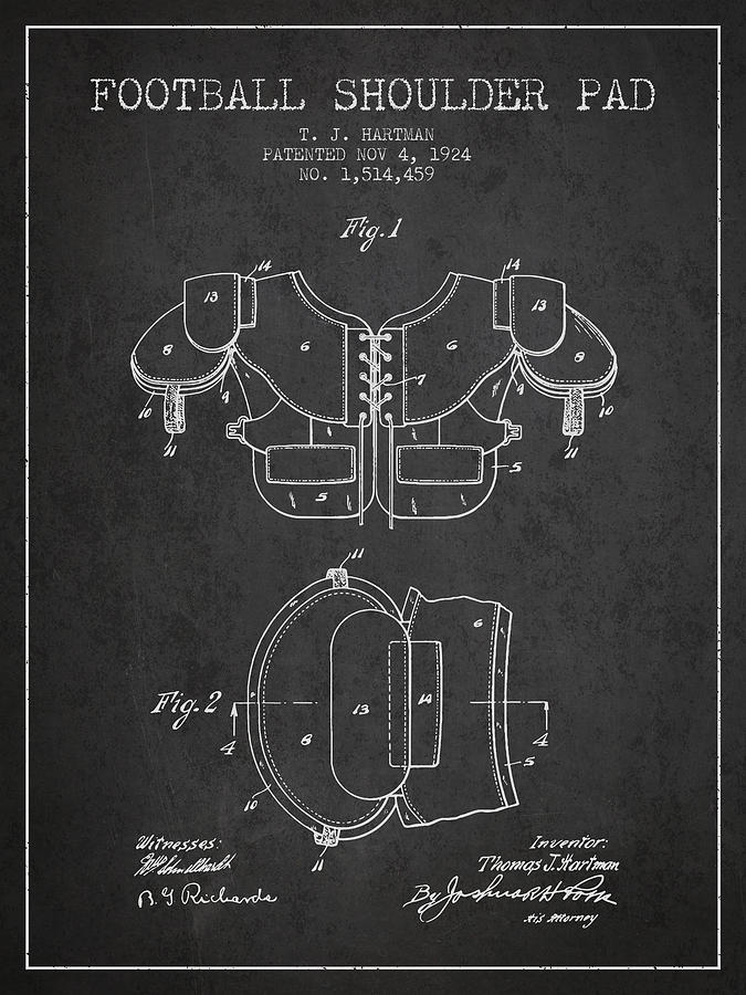 1924 Football Shoulder Pad Patent - Charcoal Digital Art