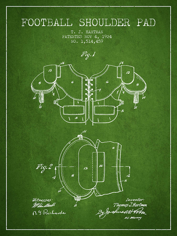 1924 Football Shoulder Pad Patent - Green Digital Art