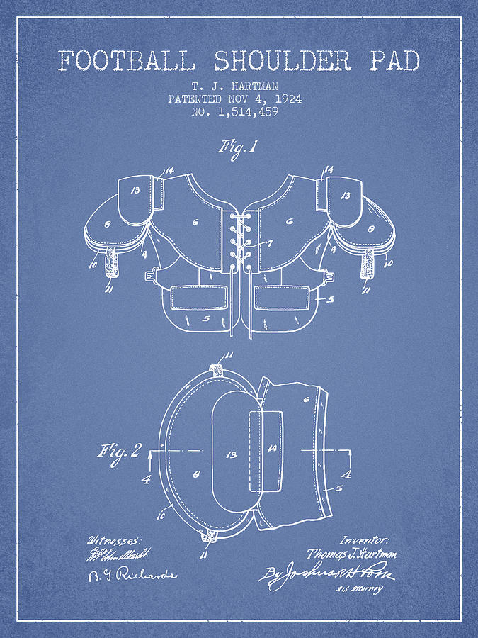 1924 Football Shoulder Pad Patent - Light Blue Digital Art